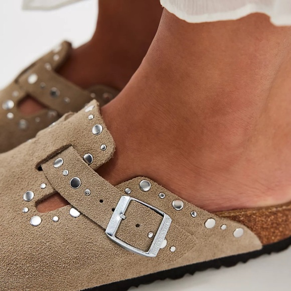 Birkenstock Beige Suede Studded Mules - Picture 8 of 8